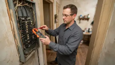 New Orleans electrician uses a clamp meter to assess electrical panel load for a safe panel upgrade