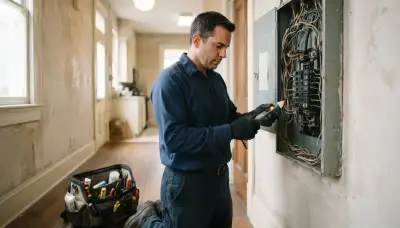 New Orleans electrician tests a residential electrical panel with a voltage tester during a service call