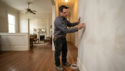 Electrician marking intercom station locations inside a New Orleans, LA home for system installation