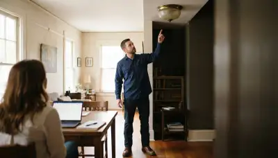 Lighting consultant evaluates a ceiling fixture during a home lighting consultation in New Orleans, LA