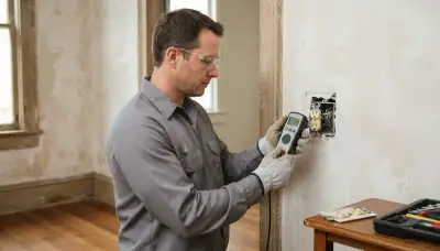 Electrician tests a failed electrical outlet with a circuit tester in a New Orleans, LA home