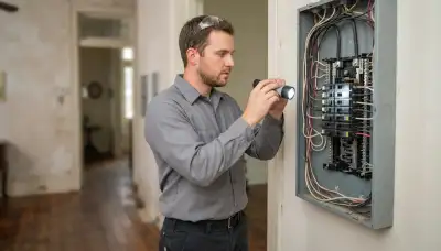 Electrician inspects an open electrical panel for whole-home surge protection in New Orleans, LA