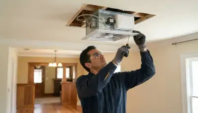 Electrician installs whole house fan ceiling unit and insulated damper in New Orleans, LA