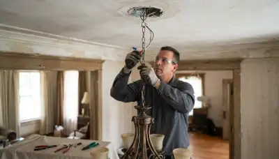 Electrician installs and wires a chandelier with a rated brace in New Orleans, LA