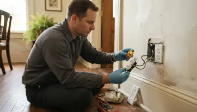 Electrician tests a wall outlet for grounding and polarity during a home electrical inspection in New Orleans, LA