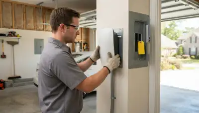 Electrician installing a 240-volt EV charger at a Destrehan, LA home
