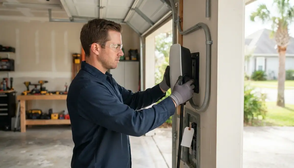 Residential EV charger installation and circuit sizing by an electrician in Lafitte, LA
