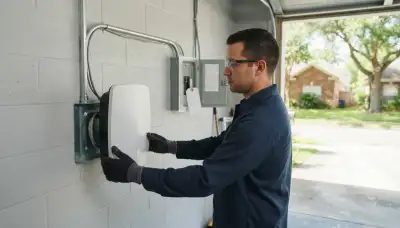 Electric vehicle charger installation in a Marrero, LA garage by professional electricians