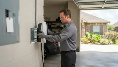 Home electric vehicle charger installation by an electrician in Metairie, LA