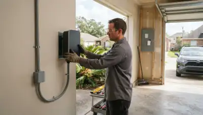 Electric vehicle charger installation with 240-volt circuit and conduit in Westwego, LA