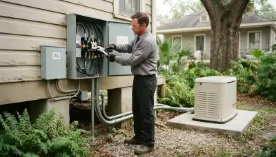 New Orleans, LA electrician connects generator transfer switch conductors for a home backup power system