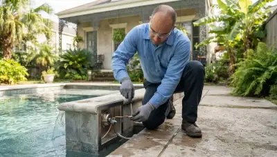 Electrician in New Orleans, LA installs a pool light fixture and verifies the bonding connection
