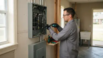 Electrician upgrading an electrical panel in an older New Orleans, LA home