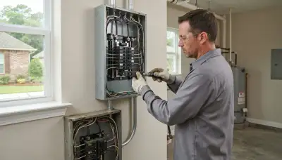 Electrician upgrading the electrical panel in an older Belle Chasse, LA home
