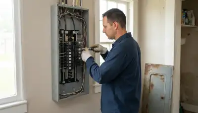 Electrician upgrading an electrical panel in an older Boutte, LA home