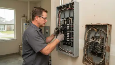 Electrician upgrading the electrical panel in an older Gretna, LA home