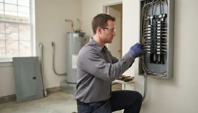Electrician upgrading an older home's electrical panel in Harvey, LA near New Orleans