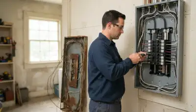 Electrician upgrading an older home's electrical panel in Lafitte, LA