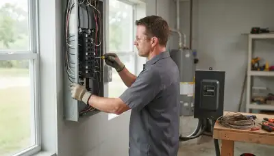 Electrician upgrading an older home's electrical panel to 200-amp service in Saint Rose, LA