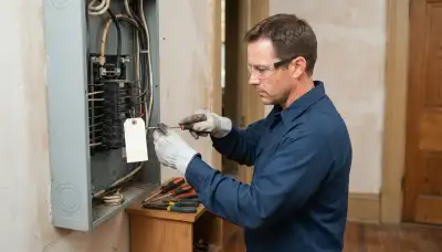 Electrician in New Orleans, LA locking out a circuit and securing connections in an older home