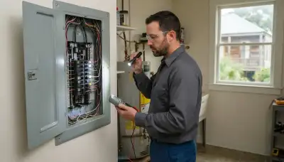 Electrician conducting a whole-home electrical inspection in Lafitte, LA