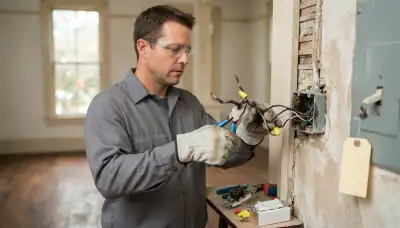 Electrician replacing scorched wiring and a failed device in a junction box in New Orleans, LA